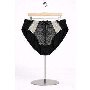 Lane Bryant Cacique 22/24 Black Lace Front High Waist Brief Panties Bow NWOT